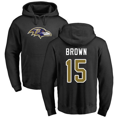 Men Baltimore Ravens Black Marquise Brown Name and Number Logo NFL Football 15 Pullover Hoodie Sweatshirt